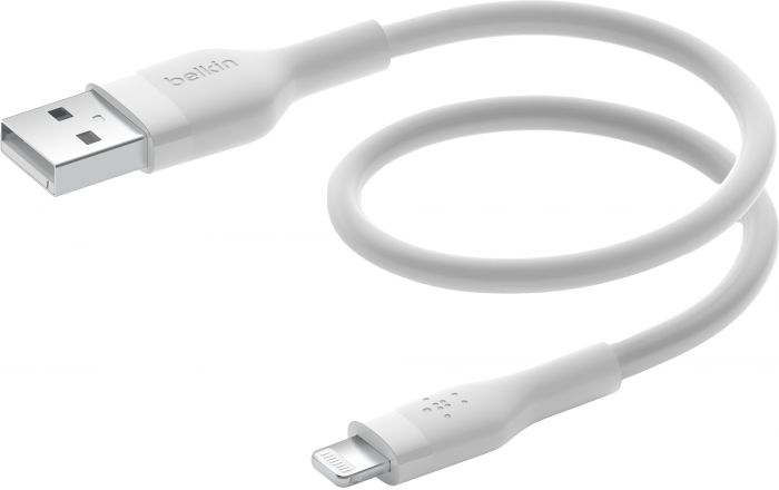 Кабель заряджання/синхронізації Belkin USB-A > Lightning, 2м, силіконовий з кліпсою, білий