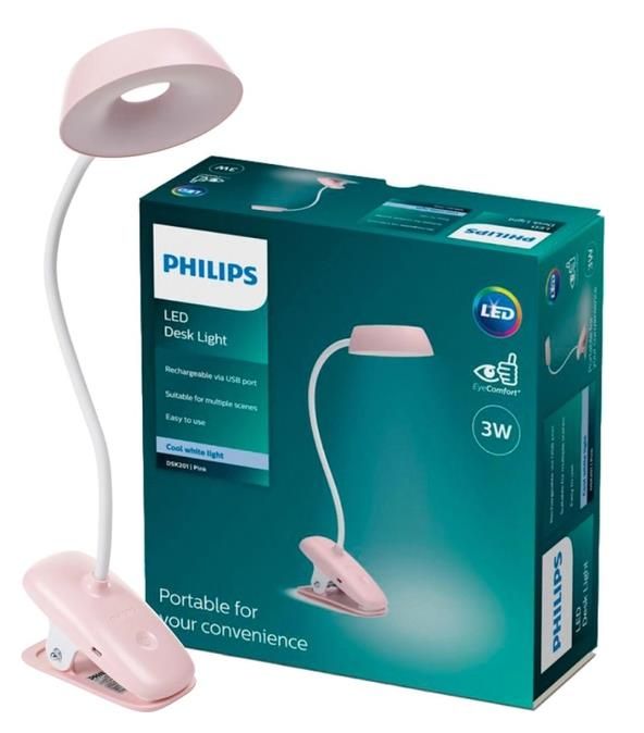 Лампа настільна з акумулятором Philips Donutclip 3Вт 4000K 1200мАг USB-A рожевий