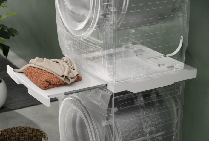 Комплект монтажний Electrolux для з'єднання пральної машини з сушильною машиною, висувна полиця, білий