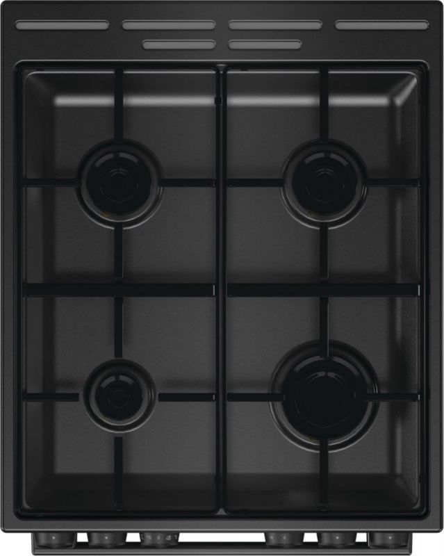 Плита Gorenje комбінована, 62л, 50x60см, дисплей, програматор, приготування на пару, емальовані реш, чорний