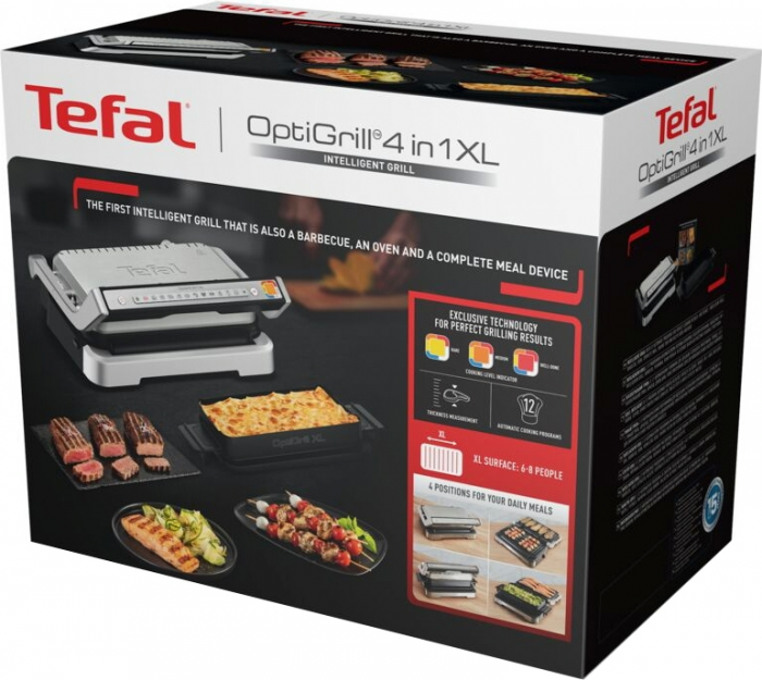 Гриль Tefal прижимний OptiGrill 4in1 XL 2200Вт, темп. режимів-4, з`ємні пластини, форма для випічки, метал