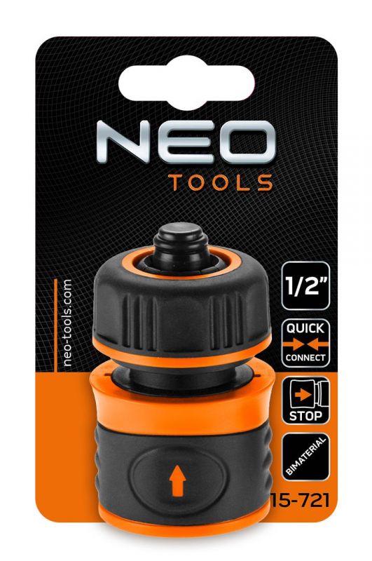 Конектор для шланга Neo Tools 1/2", з аквастопом, двокомпонентний