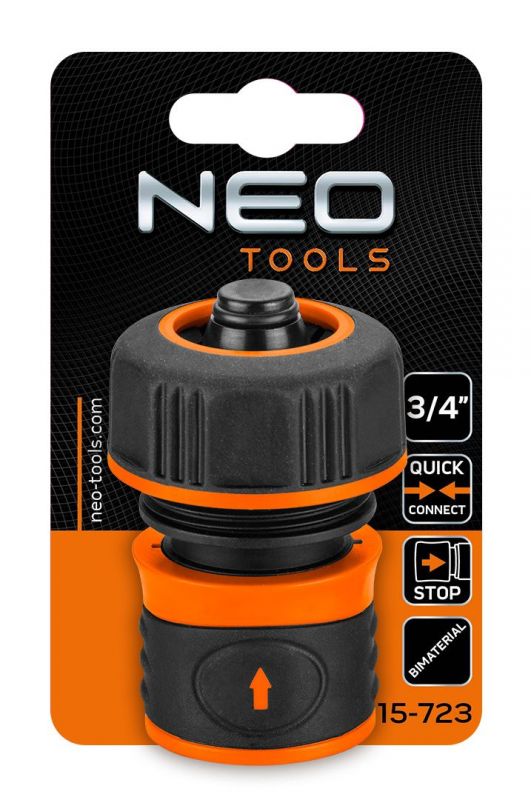 Конектор для шланга Neo Tools 3/4", з аквастопом, двокомпонентний