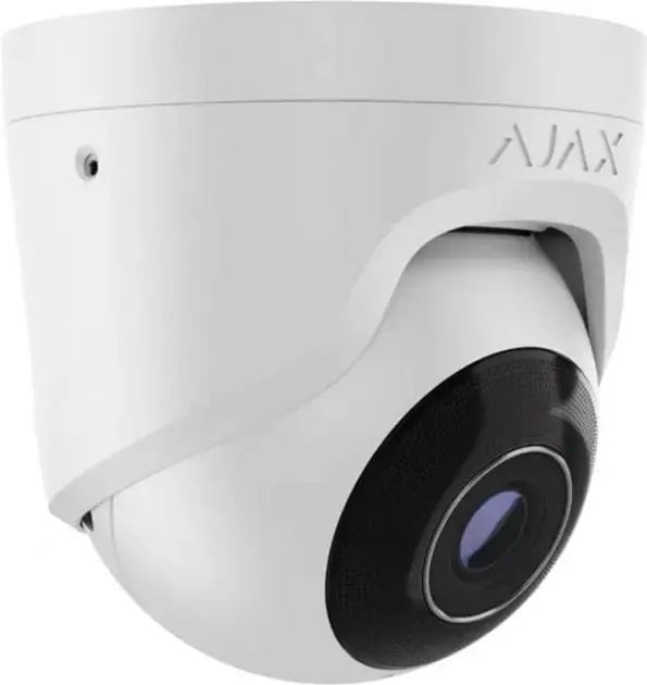 IP-Камера дротова Ajax TurretCam, 8мп, 2.8мм, Poe, True WDR, IP 65, ІЧ 35м, аудіо, кут огляду 100° до 110°, купольна, біла
