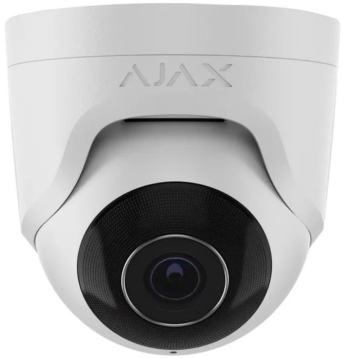IP-Камера дротова Ajax TurretCam, 5мп, 4мм, Poe, True WDR, IP 65, ІЧ 35м, аудіо, кут огляду 75°до 85°, купольна, біла