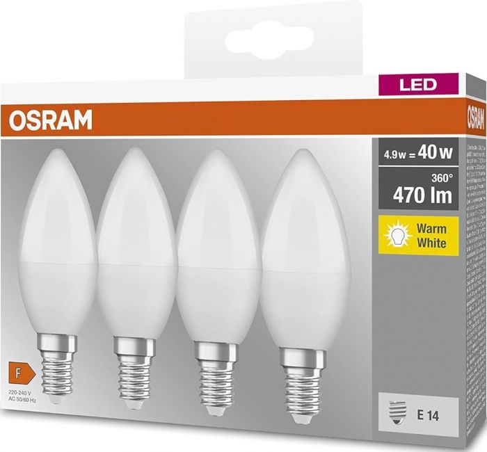 Набір ламп 4шт OSRAM LED E14 4.9Вт 4000К 470Лм B40