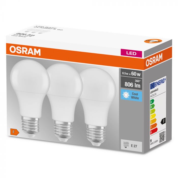 Набір ламп 3шт OSRAM LED E27 8.5Вт 4000К 806Лм A60