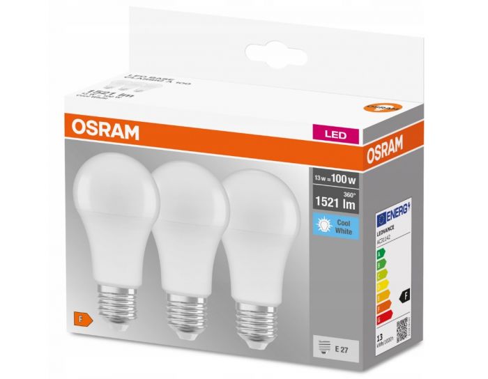 Набір ламп 3шт OSRAM LED E27 13Вт 4000К 1520Лм A60