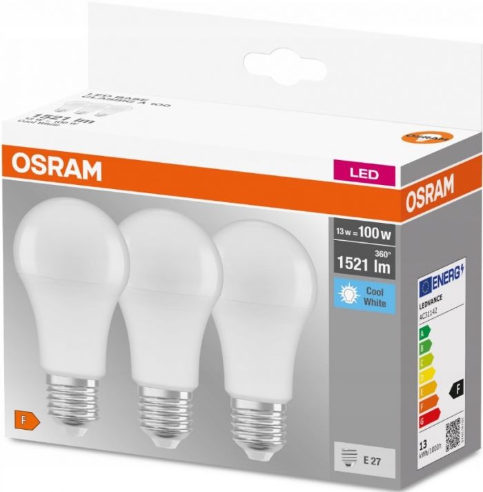 Набір ламп 3шт OSRAM LED E27 13Вт 4000К 1520Лм A60
