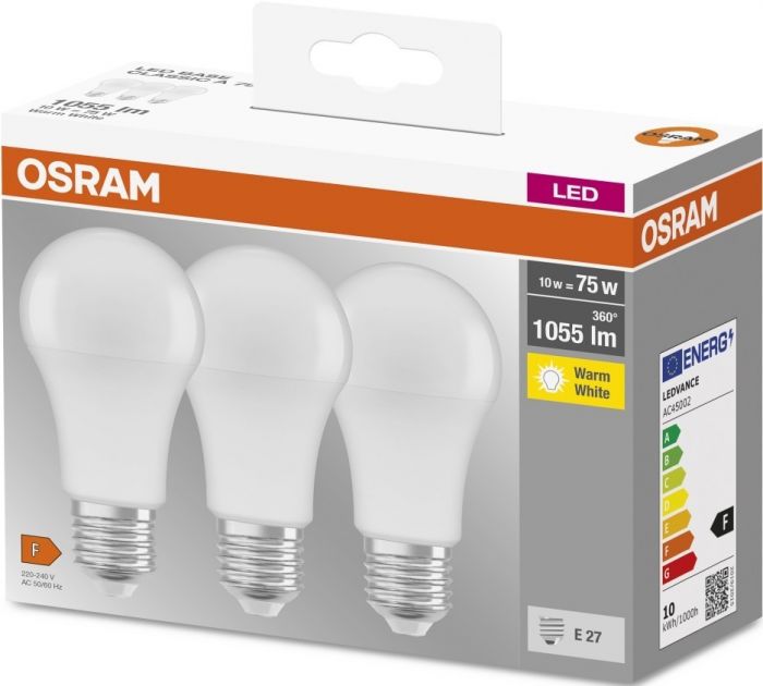 Набір ламп 3шт OSRAM LED E27 10Вт 2700К 1055Лм A60