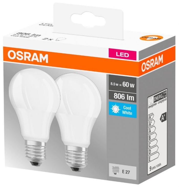 Набір ламп 2шт OSRAM LED E27 8.5Вт 4000К 806Лм A60