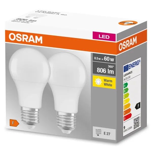 Набір ламп 2шт OSRAM LED E27 8.5Вт 2700К 806Лм A60