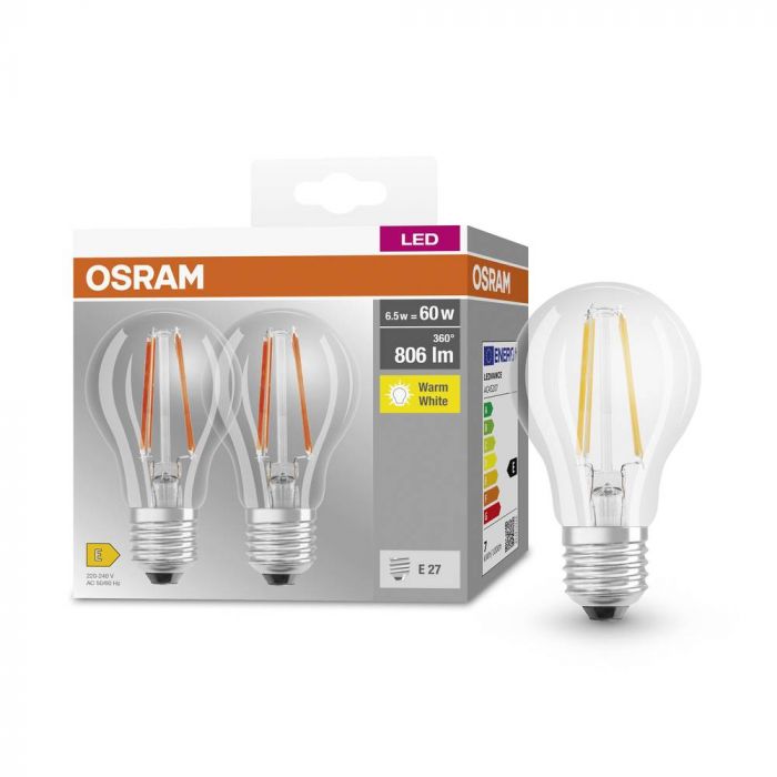 Набір ламп 2шт OSRAM LED E27 6.5Вт 2700К 806Лм A60