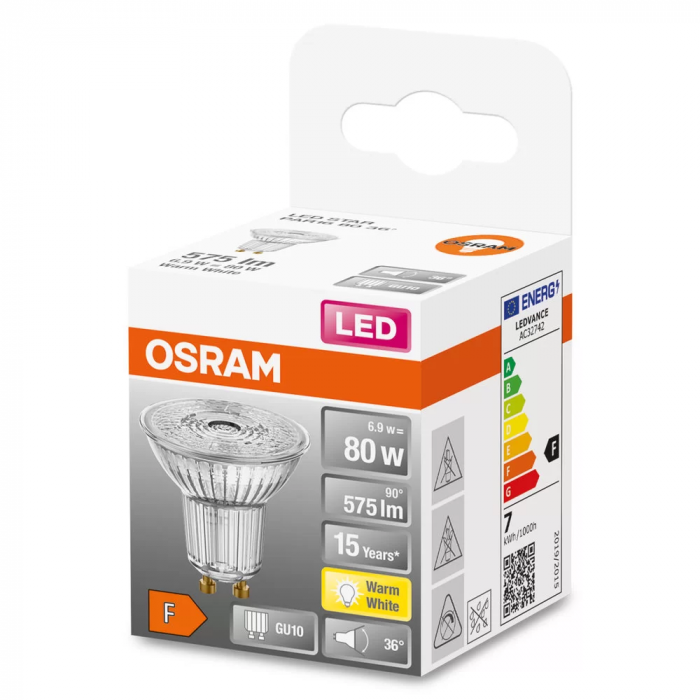 Лампа OSRAM LED GU10 6.9Вт 2700К 575Лм PAR16