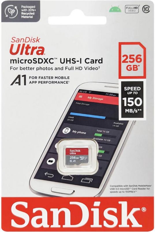Карта пам'яті SanDisk microSD  256GB C10 UHS-I R150MB/s Ultra
