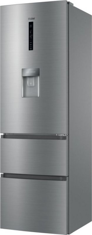 Холодильник Haier багатодверний, 190.5x59.5х65.7, холод.відд.-228л, мороз.відд.-97л, 3дв., А+, NF, дисплей, зона нульова, диспенсер, сріблястий