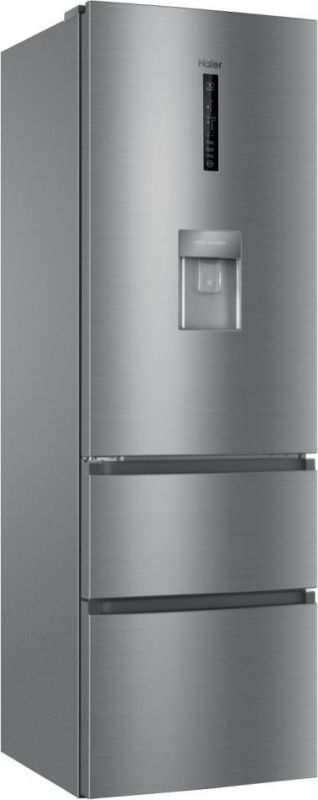 Холодильник Haier багатодверний, 190.5x59.5х65.7, холод.відд.-228л, мороз.відд.-97л, 3дв., А+, NF, дисплей, зона нульова, диспенсер, сріблястий
