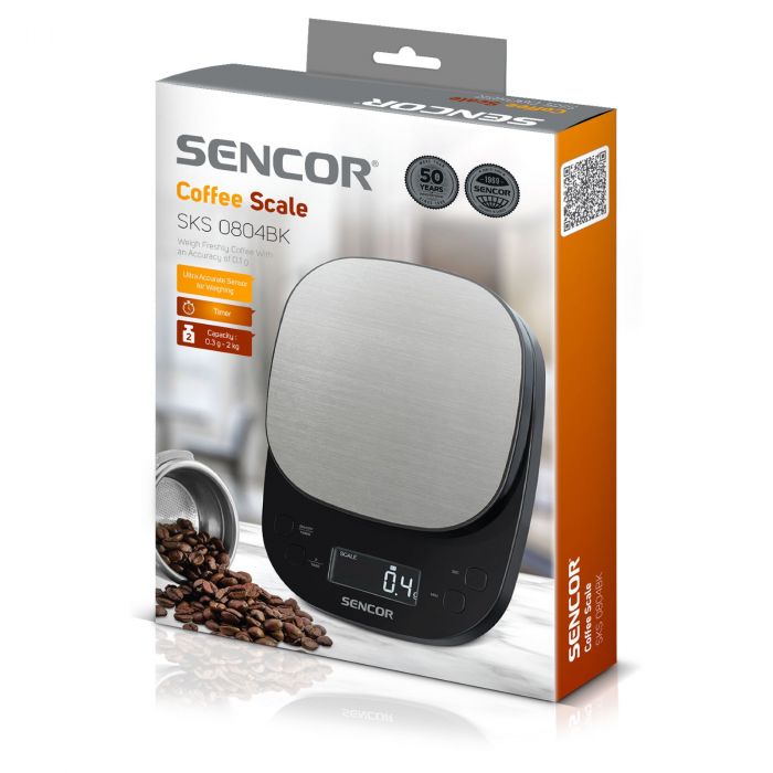 Ваги Sencor кухонні для кави, 2кг, АААx3, регулювання гравітації, пластик, чорний-нержавіюча сталь