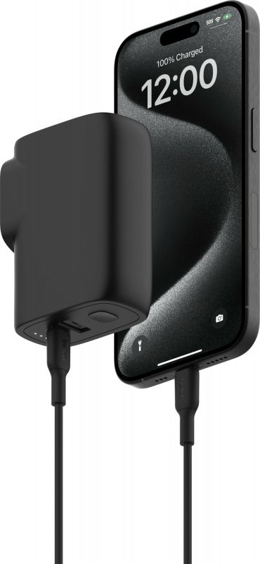 Зарядний пристрій мережевий Belkin 25Вт USB-С PD, PowerBank 5000мА·год, кабель USB-C > USB-C, 1м, чорний