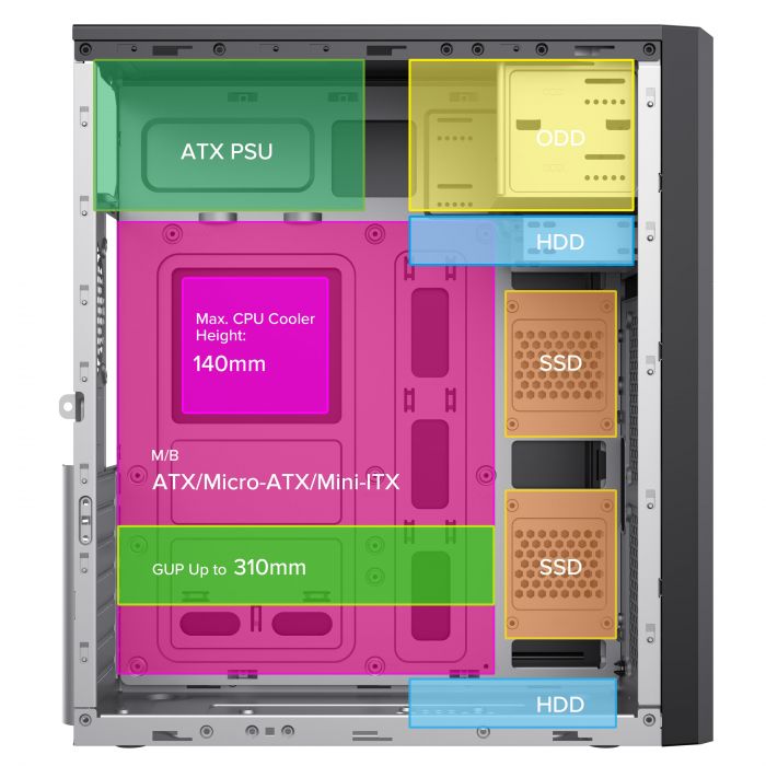 Корпус 2E TeamX TMX07 з БЖ 2E ATX400W 2xUSB2.0 1x80мм VGA 310мм, ATX чорний