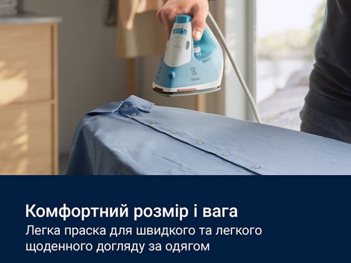 Праска Electrolux, 2300Вт, 250мл, паровий удар 110гр, керам. підошва, синьо-білий