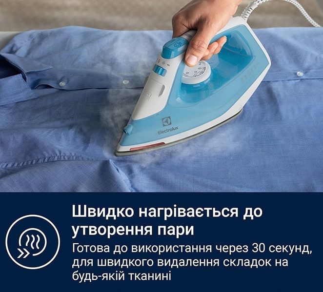 Праска Electrolux, 2300Вт, 250мл, паровий удар 110гр, керам. підошва, синьо-білий