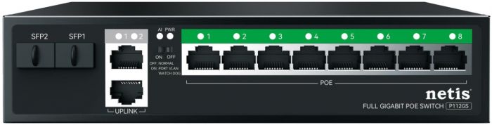 Комутатор Netis P112GS 12xGE (8xPoE, 2xUplink, 2xSFP), 120Вт, Некерований