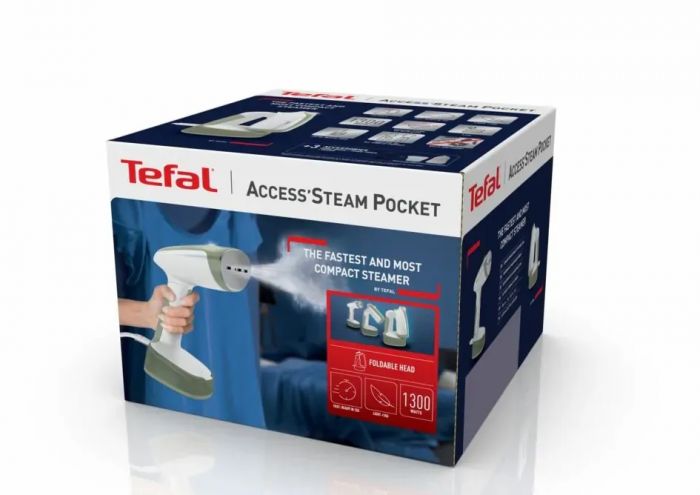 Відпарювач Tefal компактний Access' Steam Pocket, 1300Вт, 120мл, постійна пара - 25гр, біло-зелений