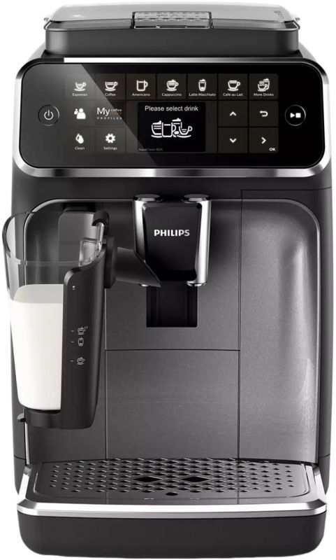 Кавомашина Philips Series 4300 LatteGo, 1.9л, зерно+мелена, автомат.капуч, дисплей, авторецептів -8, чорний