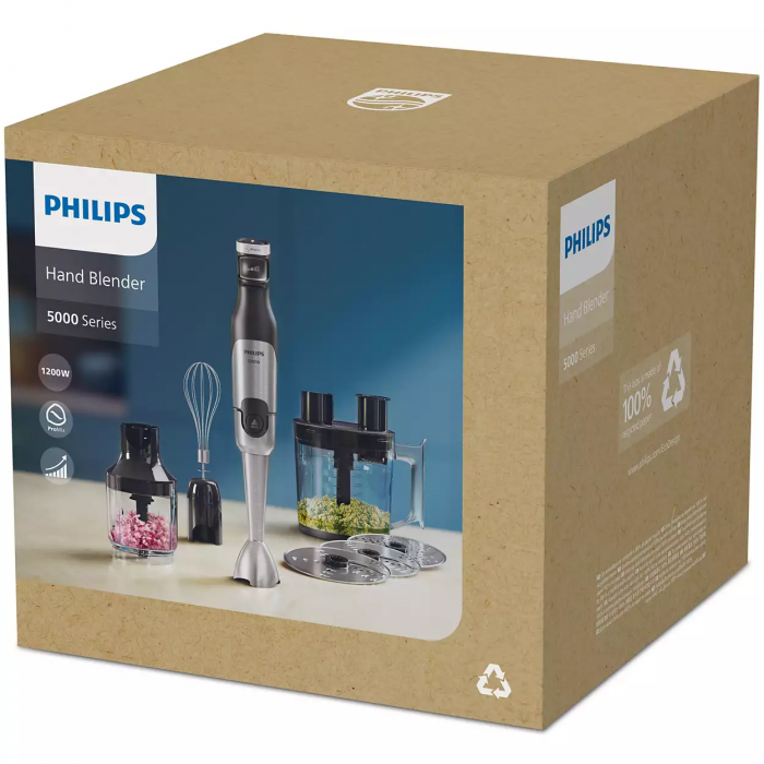 Блендер Philips  заглибний Series 5000, 1200Вт, 5в1, чопер, терки, чорний