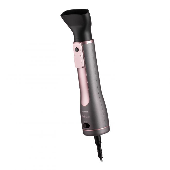 Фен-щітка ARDESTO Brush Pink Touch, 1200Вт, 2 швидкості, 2 темп. режими, LED-дисплей, функція іонізації , 4 насадки, сірий+ рожевий