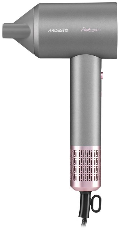 Фен ARDESTO Pink Touch, 1600Вт, 2 швидкості, 3темп.режими, іонізація, дифузор, магнітні насадки, сірий+рожевий