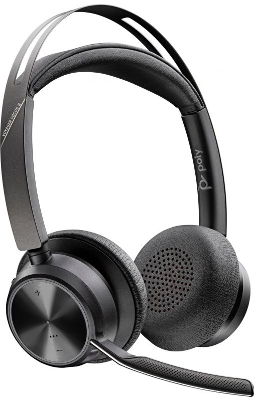 Гарнітура комп'ютерна стерео On-ear Poly Voyager Focus 2, USB-A, Bluetooth, всеспрямований, ANC, Acoustic fence,  чорний