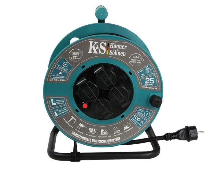Подовжувач мережевий Konner&Sohnen KS CR-25M, 25м, 4xТипF, 16A, зелений