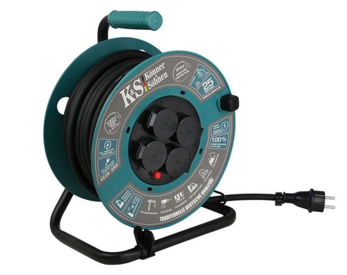 Подовжувач мережевий Konner&Sohnen KS CR-25M, 25м, 4xТипF, 16A, зелений