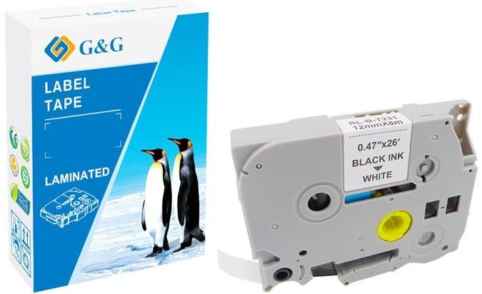 Термо-стрічка G&G до Brother 12мм ламінована, чорна на білому.