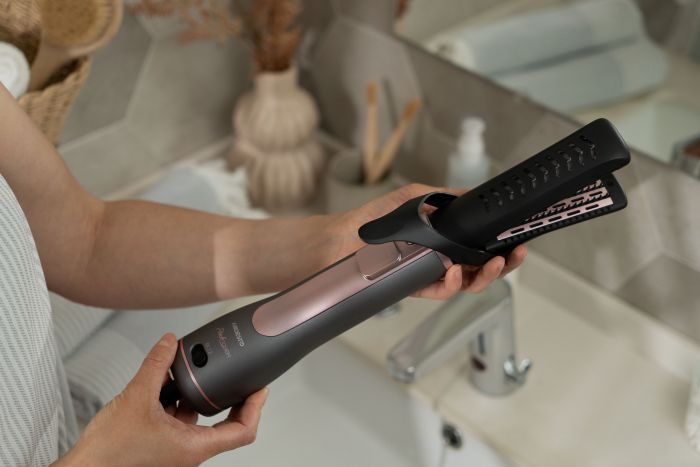 Фен-щітка ARDESTO Brush Pink Touch, 1200Вт, 2 швидкості, 2 темп. режими, LED-дисплей, функція іонізації , 4 насадки, сірий+ рожевий