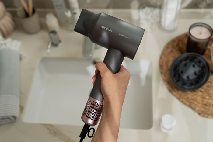Фен ARDESTO Pink Touch, 1600Вт, 2 швидкості, 3темп.режими, іонізація, дифузор, магнітні насадки, сірий+рожевий