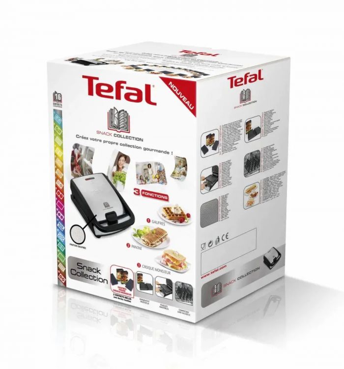 Мультимейкер Tefal Snack collection 700Вт, тефлон, 2 пластини, корпус-нержав.сталь/пластик, чорний