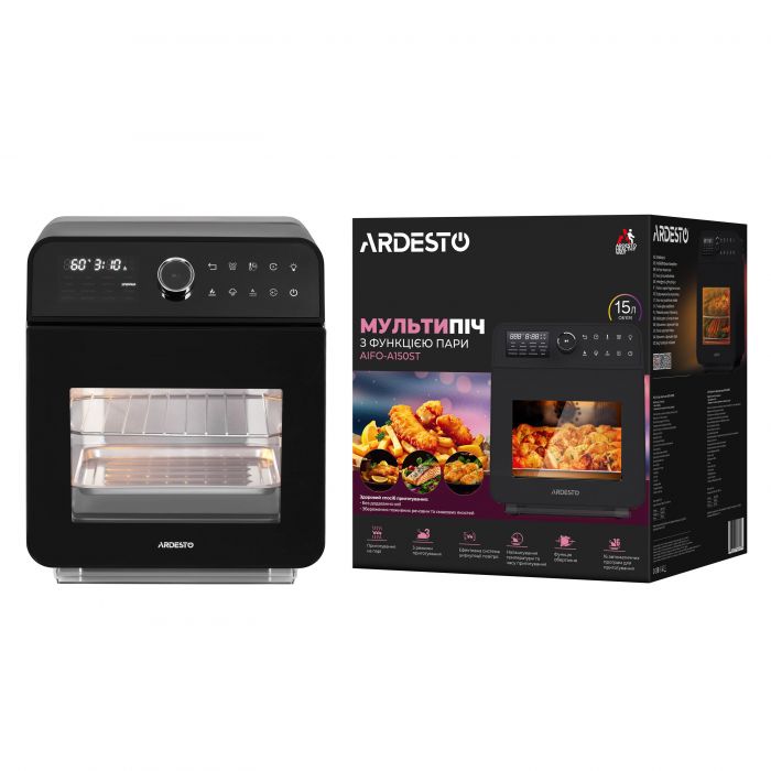 Мультипіч ARDESTO, 2250Вт, об'єм-15л, сенсорне керування, функція приготування на пару, 40-220°C, метал/пластик, біло-чорний