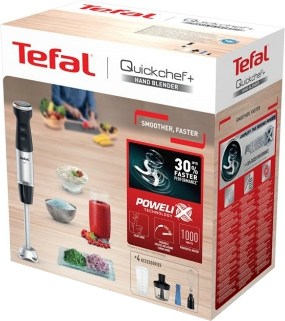 Блендер Tefal заглибний Quickchef+ 1000Вт, 3в1, чаша-800мл, чопер-500мл, турборежим, сріблясто-чорний