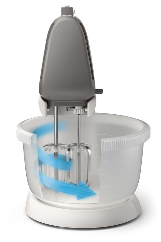 Міксер Philips стаціонарний Viva Collection 450Вт, насадки-4, чаша-пластик, 3л, біло-сірий