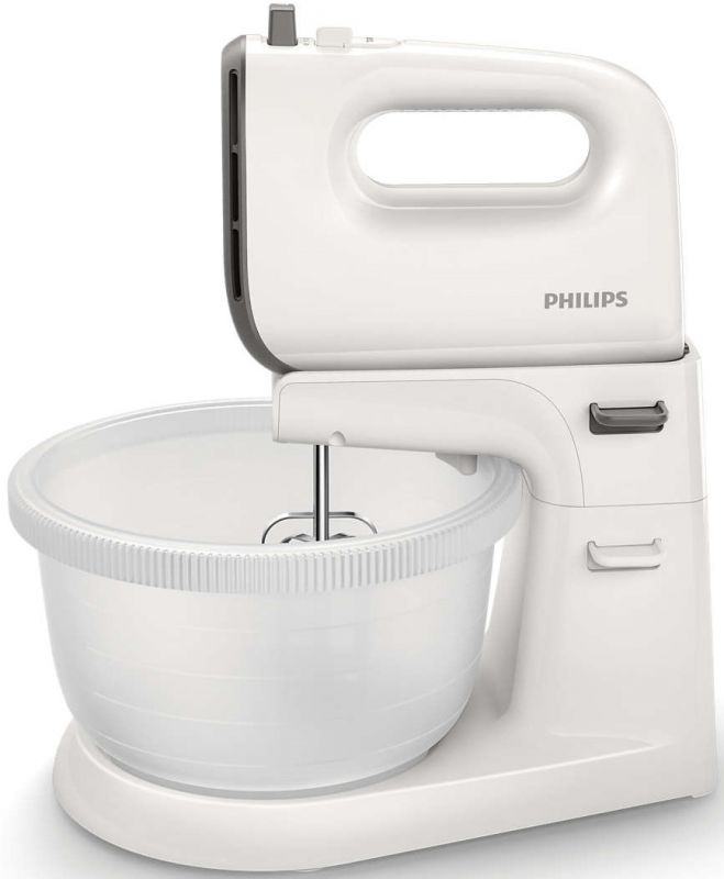 Міксер Philips стаціонарний Viva Collection 450Вт, насадки-4, чаша-пластик, 3л, біло-сірий