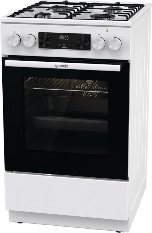 Плита Gorenje комбінована, 62л, 50x60см, дисплей, IconLed, емальовані, білий