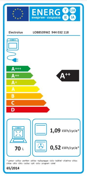 Духова шафа Electrolux електрична, 70л, А++, пара, дисплей, конвекція, ф-ція пароварки, чорний