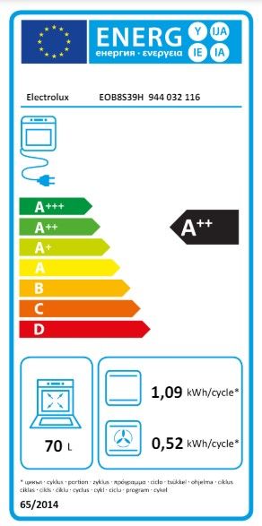 Духова шафа Electrolux електрична, 70л, А++, пара, дисплей, конвекція, ф-ція пароварки, телескопічні напрямні, чорний