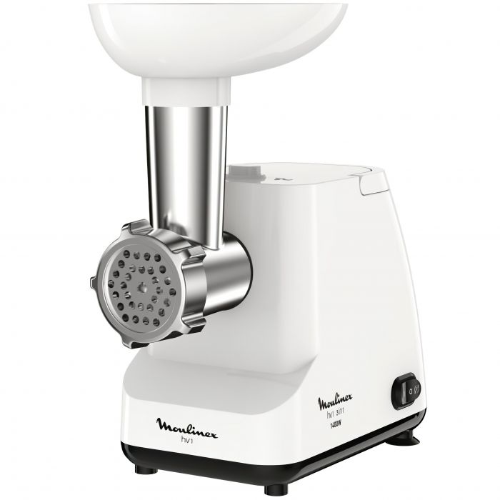 М'ясорубка Moulinex, 1400Вт, 1.7кг/хв, 2 решітки, насадка для ковбас, пластик, білий