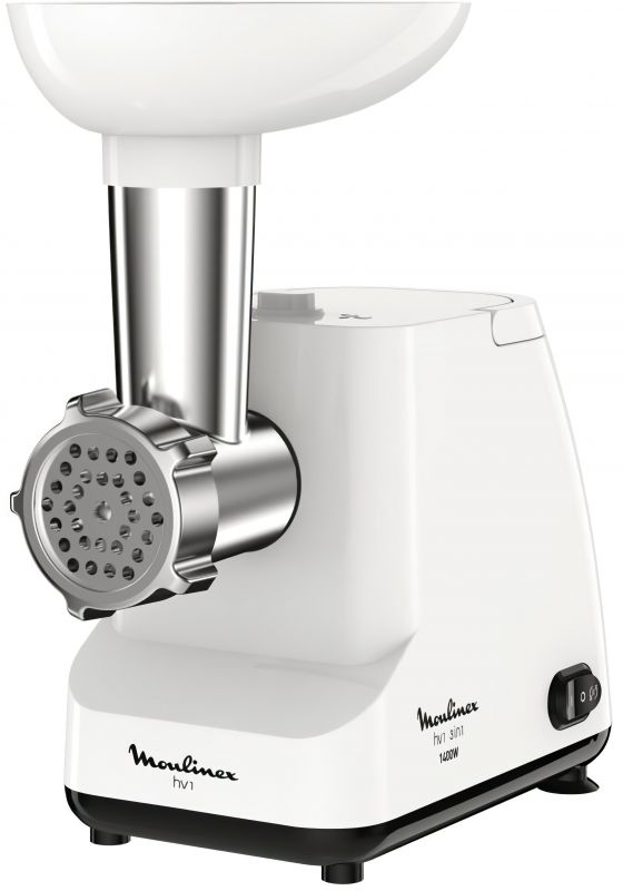 М'ясорубка Moulinex, 1400Вт, 1.7кг/хв, 2 решітки, насадка для ковбас, пластик, білий