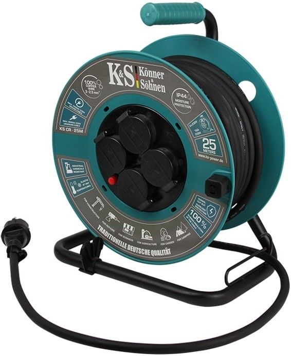 Подовжувач мережевий Konner&Sohnen KS CR-25M, 25м, 4xТипF, 16A, зелений