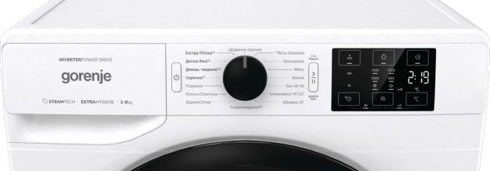 Пральна машина Gorenje фронтальна, 8кг, 1400, A+++, 46,5см, дисплей, пара, інвертор, білий